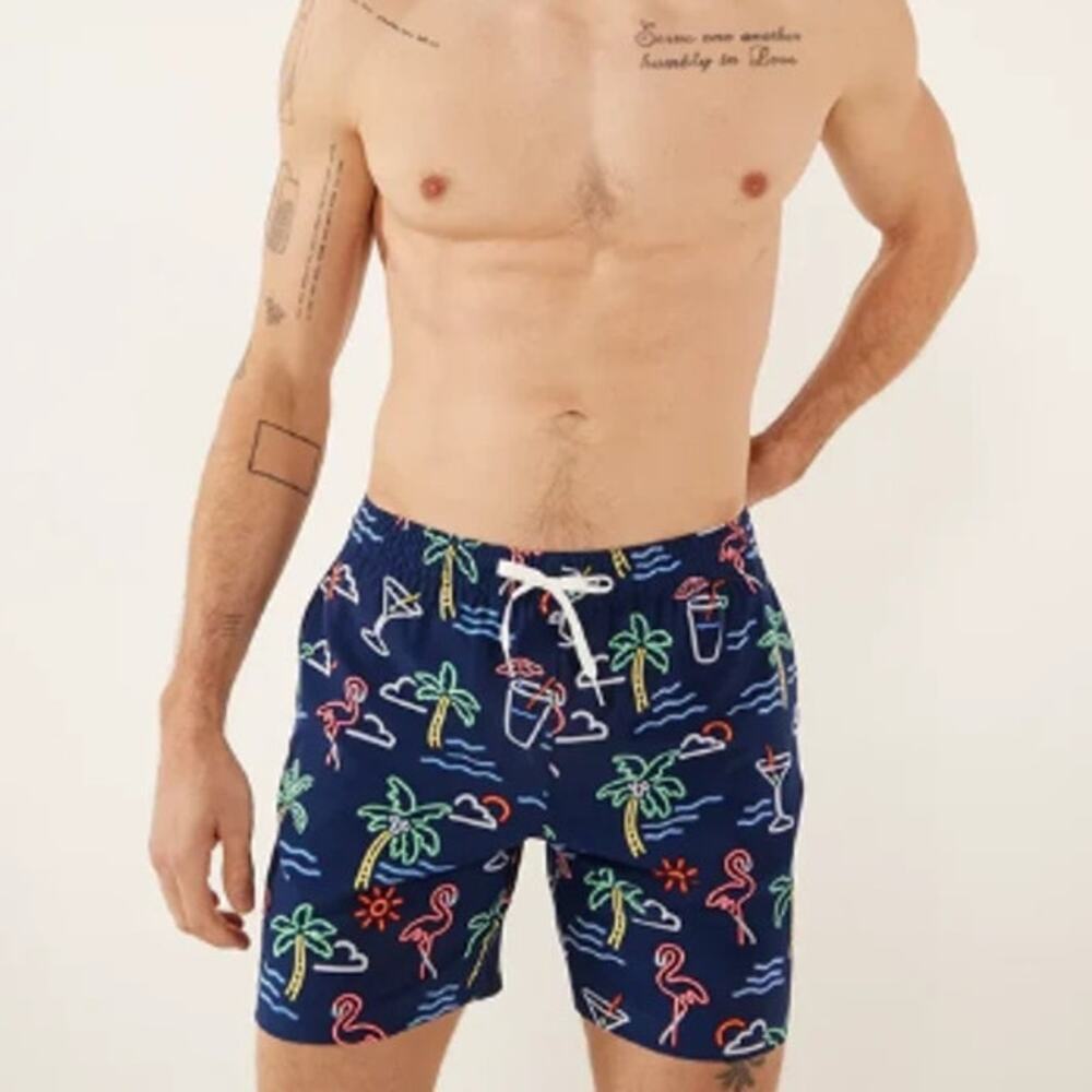 Chubbies Men's Navy The Neon Lights 7" Classic Swim Trunk Size XL